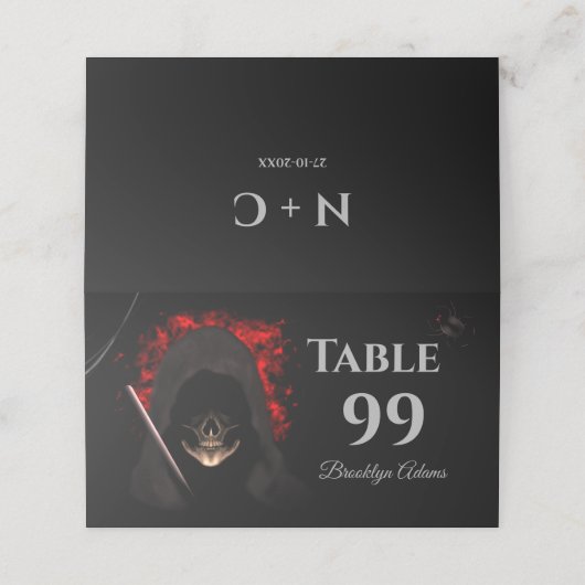 怖い赤の暗いムーディースゴシックゴシックスカルハロウィーン プレイスカード (外部開封)