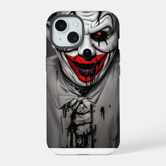怖い邪悪な笑顔のピエロ iPhone 15ケース (裏面)