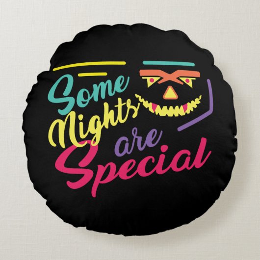 怖い顔おもしろい充填の光沢のあるハロウィンデザイン ラウンドクッション (正面)