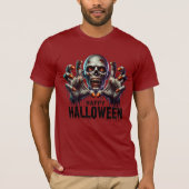 怖い顔と手のハロウィーン ホラー デザイン Tシャツ (正面)