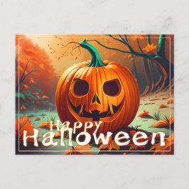 怖い顔のオレンジカボチャ、ハロウィン シーズンポストカード