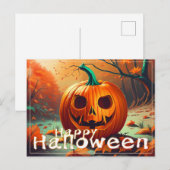 怖い顔のオレンジカボチャ、ハロウィン シーズンポストカード (正面/裏面)