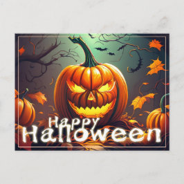 怖い顔のオレンジカボチャ、ハロウィン シーズンポストカード
