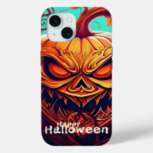 怖い顔のオレンジカボチャ、ハロウィン iPhone 15ケース