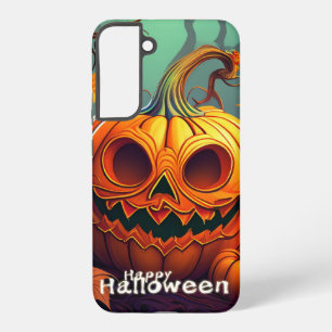 怖い顔のオレンジカボチャ、ハロウィン SAMSUNG GALAXY S22+ケース