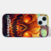 怖い顔のオレンジ色のかぼちゃ、ハロウィン Case-Mate iPhoneケース (裏面 (横))
