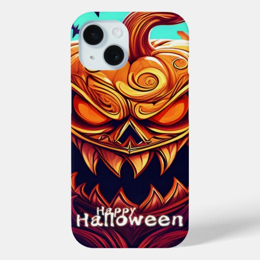 怖い顔のオレンジ色のカボチャ, ハロウィン Case-Mate iPhoneケース (裏面)