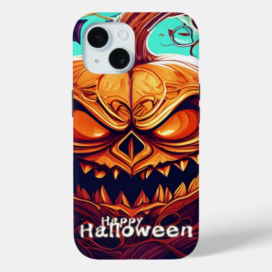 怖い顔のオレンジ色のカボチャ, ハロウィン Case-Mate iPhoneケース (裏面)