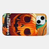 怖い顔のオレンジ色のカボチャ, ハロウィン Case-Mate iPhoneケース (裏面 (横))