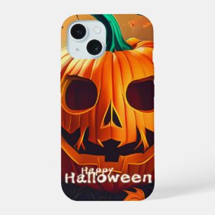 怖い顔のオレンジ色のカボチャ, ハロウィン iPhone 15ケース