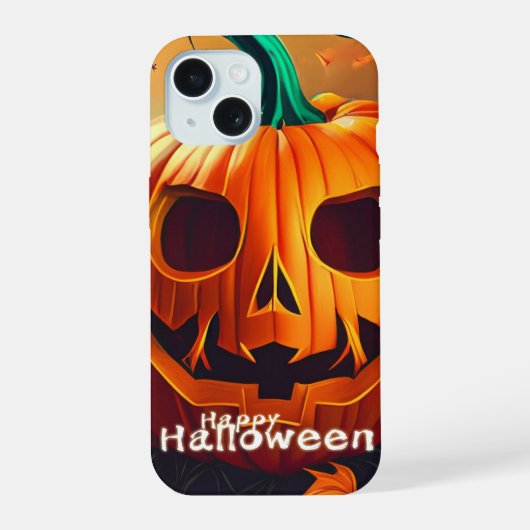 怖い顔のオレンジ色のカボチャ, ハロウィン iPhone 15ケース (裏面)
