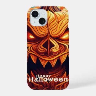 怖い顔のオレンジ色のカボチャ, ハロウィン iPhone 15ケース