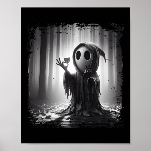 怖い顔のホラー ポスター ハロウィン おばけ ハート (正面)