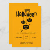 怖い顔カボチャ及びこうもり不気味ハローウィンパーティ 招待状 (正面/裏面)