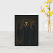 怖い顔幽霊とハート手の不気味なハロウィーン カード (黄色い花)