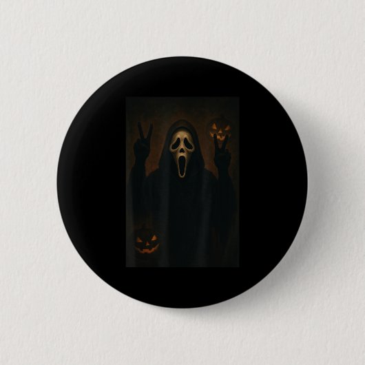 怖い顔幽霊とハート手の不気味なハロウィーン 缶バッジ (正面)