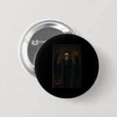 怖い顔幽霊とハート手の不気味なハロウィーン 缶バッジ (正面&裏面)