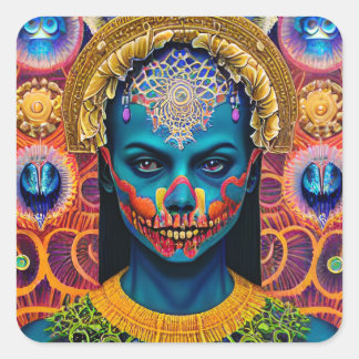 怖い顔絵画のハロウィーンステッカー スクエアシール