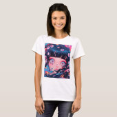 怖い風変わりかわいいアニメの少女 Tシャツ (正面フル)