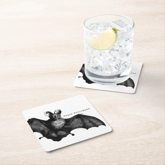 怖い飛んでいるヴィンテージこうもりハローウィンパーティ スクエアペーパーコースター (インサイチュ)