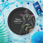 怖い魔女をテーマにしたハロウィーン ペーパープレート (パーティー)