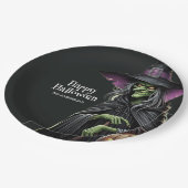 怖い魔女をテーマにしたハロウィーン ペーパープレート (アングル)