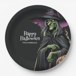 怖い魔女をテーマにしたハロウィーン ペーパープレート