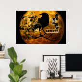 怖い黒いカラス、タロットカードハロウィーン満月 ポスター (ホームオフィス)