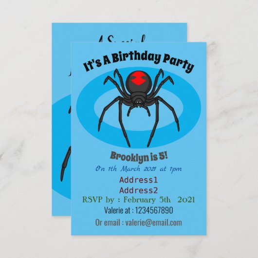 怖い黒い未亡人スパイダーアニメイラストレーション 招待状 (正面/裏面)