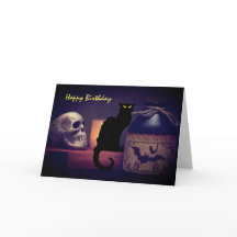 怖い黒猫とスカルハッピーバースデーハロウィン