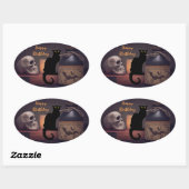 怖い黒猫とスカルハッピーバースデー 楕円形シール (シート)