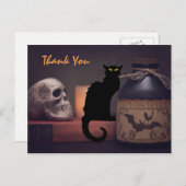 怖い黒猫とスカルハロウィーンありがとう ポストカード (正面/裏面)