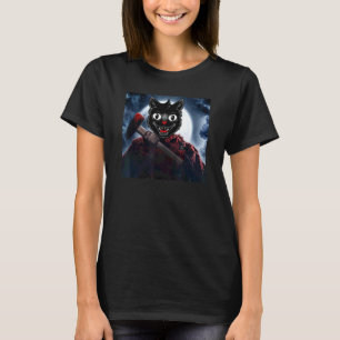 怖い黒猫と満月 ねこ 猫 Halloween Tシャツ