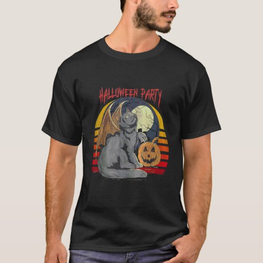 怖い黒猫のハロウィンパーティー Tシャツ (正面)