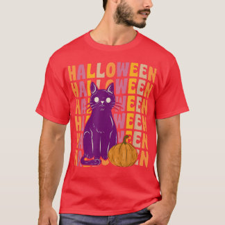 怖い黒猫カボチャ70s 80sレトロヴィンテージスタイル tシャツ