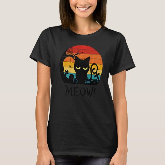 怖い黒猫ニャー子猫レトロヴィンテージkid tシャツ (正面)