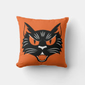 怖い黒猫顔ハロウィンオレンジとブラック クッション (正面)