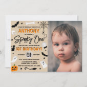 怖い1歳！ハロウィンの1歳誕生日写真 招待状 (正面)