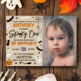 怖い1歳！ハロウィンの1歳誕生日写真 招待状
