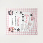 怖い1歳 ピンクの幽霊 ハロウィン 誕生日パーティー タペストリー (正面(横))