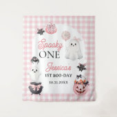 怖い1歳 ピンクの幽霊 ハロウィン 1歳誕生日パーティー タペストリー (正面)