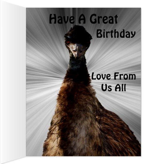 怖いEmuの視線を落とす、ジャンボ誕生日カード (内側(右))