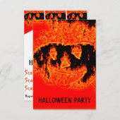 怖おもしろいいオレンジの炎ハロウィーンカボチャ 招待状 (正面/裏面)