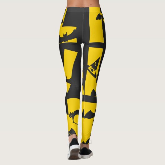 怖おもしろいい黒猫こうもりウィッチハット文字ハロウィン レギンス (裏面)