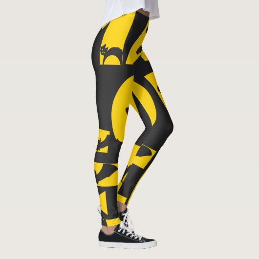 怖おもしろいい黒猫こうもりウィッチハット文字ハロウィン レギンス (右)