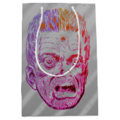 怖おもしろいレトロハロウィーン顔漫画顔 ミディアムペーパーバッグ (正面)