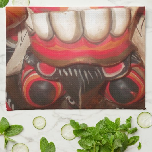 怖おもしろい舌風変わりハロウィーンマスク キッチンタオル (折り畳み)