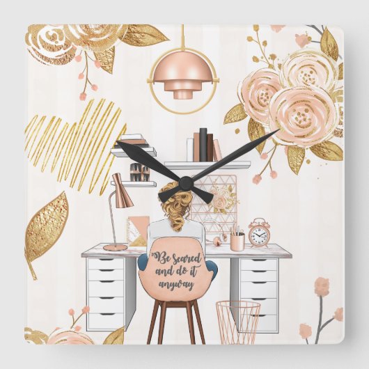 怖がって、とにかく行う スクエア壁時計 (正面)