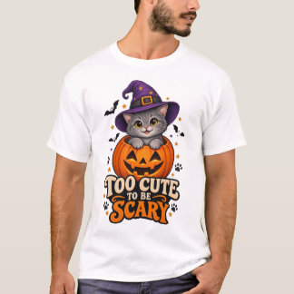 怖がらせるにはかわいすぎるハロウィンの魔女猫 Tシャツ