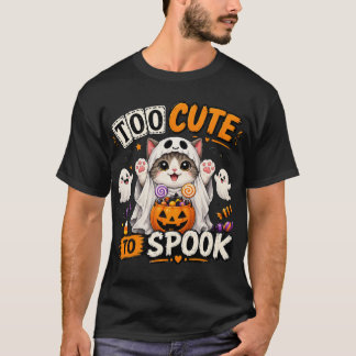 怖がらせるにはかわいすぎる – かわいいハロウィンの幽霊猫C Tシャツ